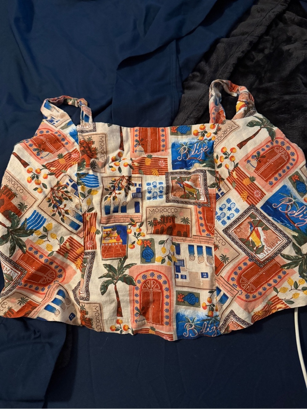 Maurices Multicolor Smocked Crop Top in Blue, Orange, Cream